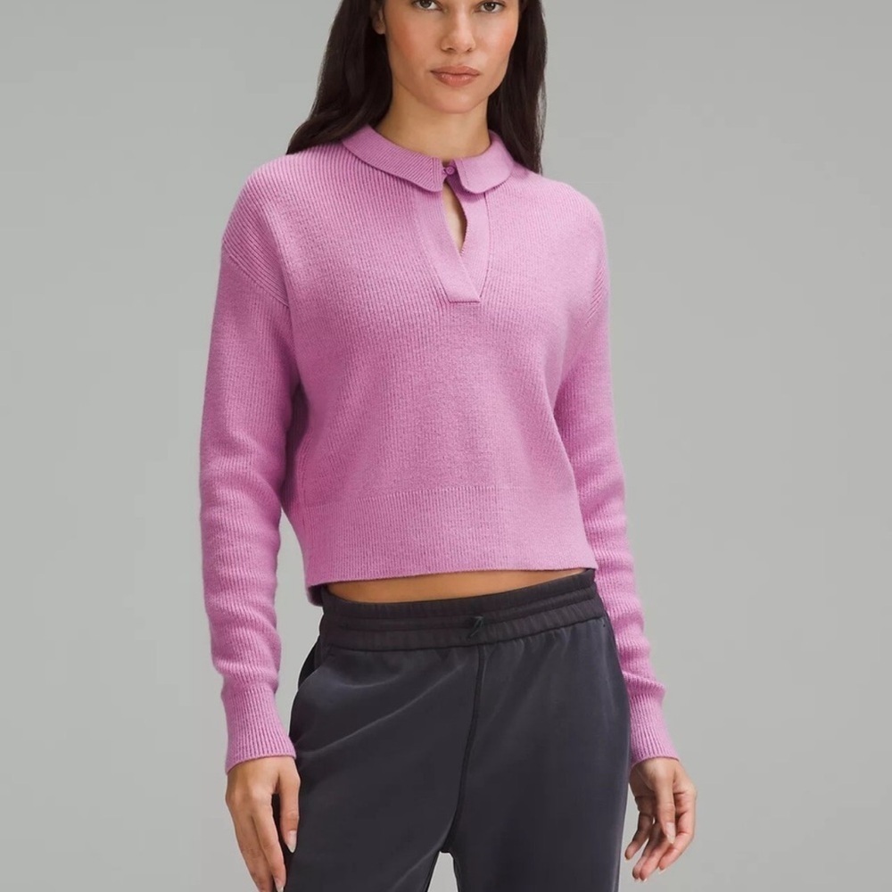 Lululemon Collared Merino Wool Blend Long Sleeve Sweater in Pink XL